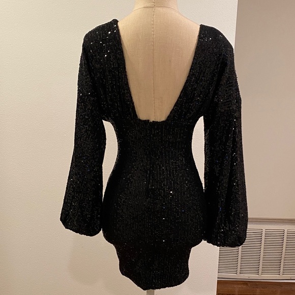 Fashion Nova Black Sequin Long Sleeve Dress - Picture 3 of 6